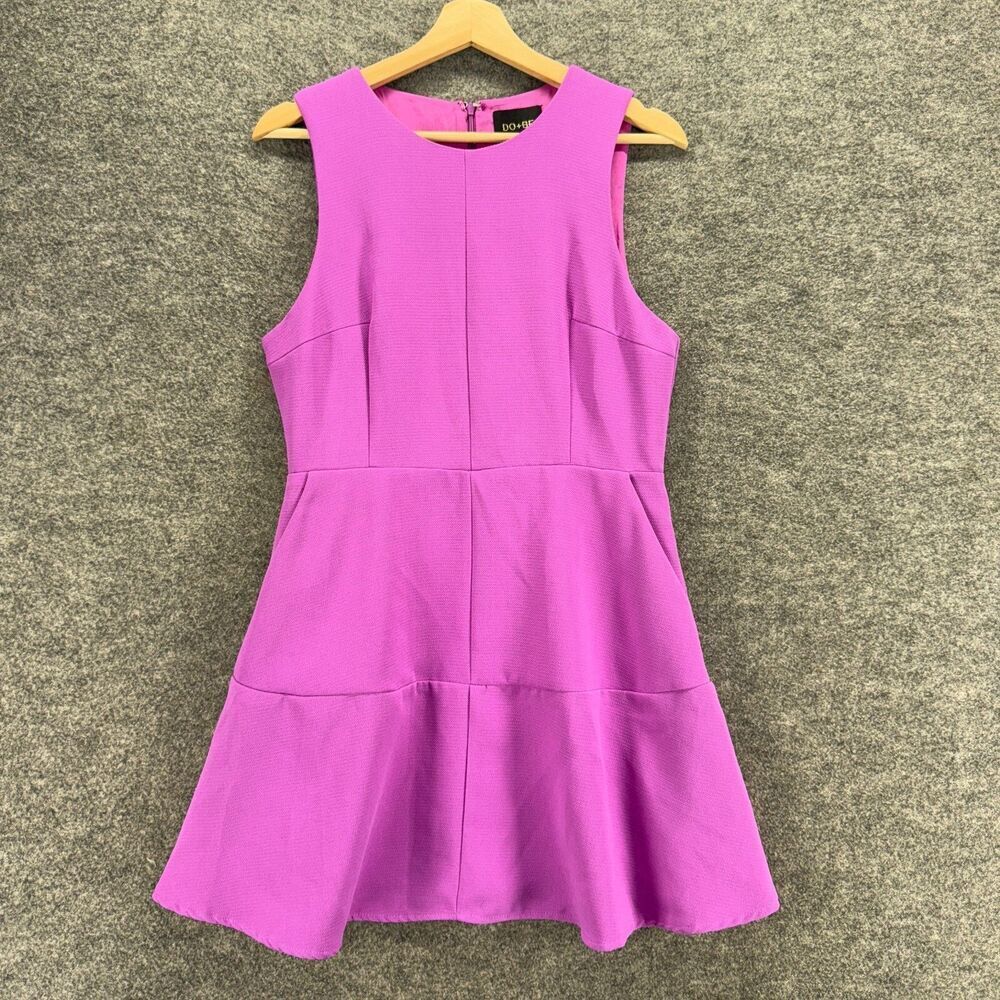 Do + Be Dress Women L Large Purple Sheath Midi Zipper Sleeveless Crew Neck